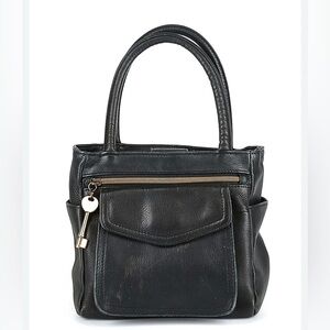 Vintage Fossil black leather double handles organizer bag purse